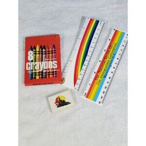 Unbranded Retro Vintage 8 Pack Crayons With 2 Rainbow Rulers And Eraser